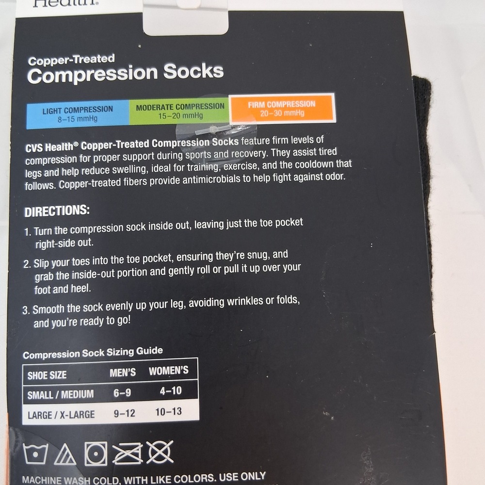 CVS Health Copper Compression Socks Firm 20-30 mmHg Black Red L/XL Over-the-Calf - Picture 5 of 5